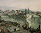卡米耶 毕沙罗 : The Corneille Bridge, Rouen, Grey Weather